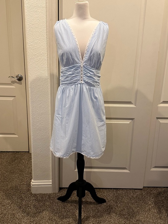 a new day Dresses & Skirts - a new day Light Blue and White Pinstripe V-Neck Mini Dress